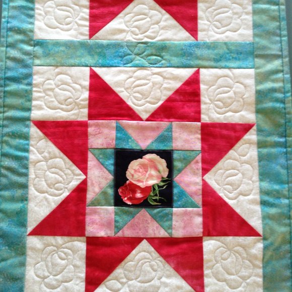 Quilted Star Pattern Handmade Table Runner 42 1/2" x 15 3/4" Rectangle Table Top - Picture 8 of 13